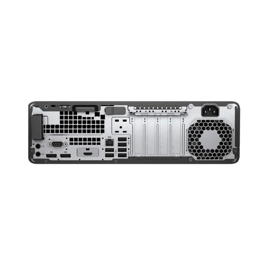 HP EliteDesk 800 G5 SFF van achter te zien met alle ports aan die kant