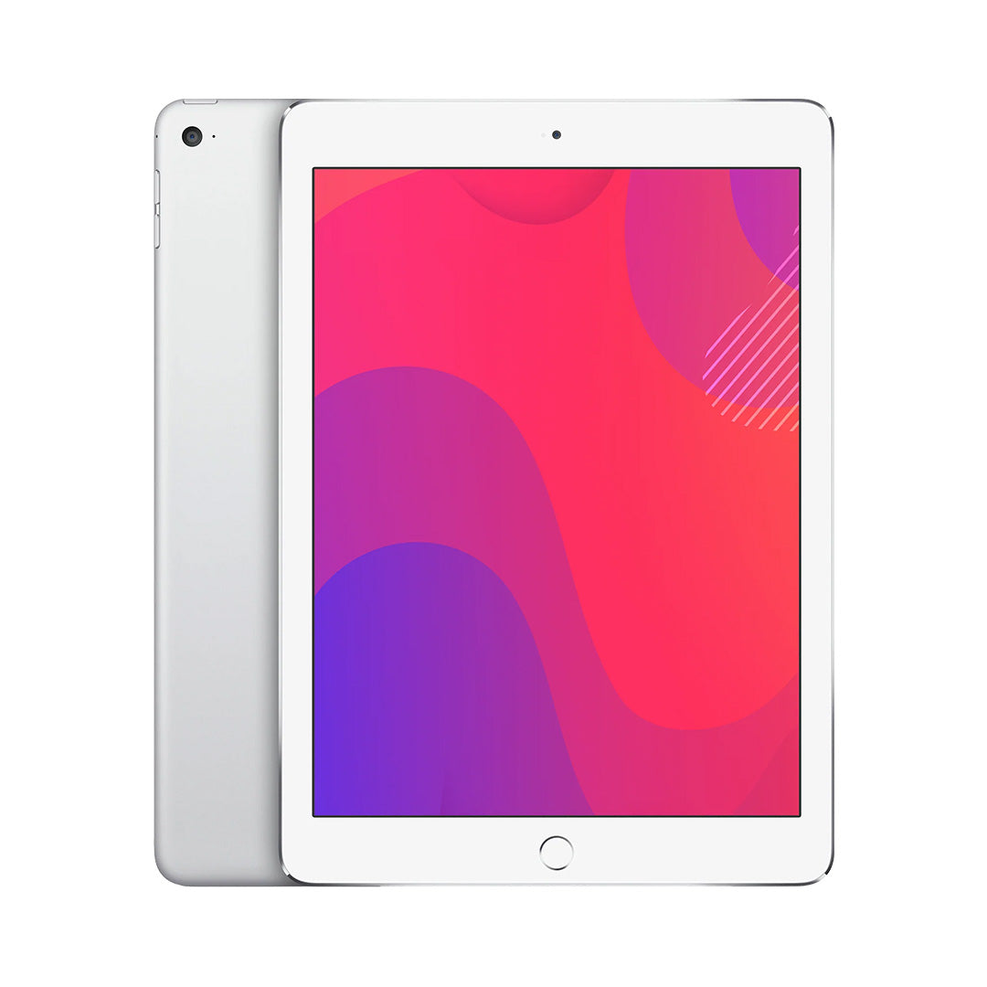 witte ipad air met een roze achtergrond en een zilvere cover